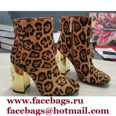 Dolce & Gabbana Heel 10.5cm Leather Ankle Boots Leopard Print Brown with DG Karol Heel 2021 - Click Image to Close